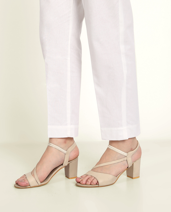 White Blue Cotton Women's Pant