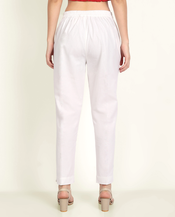 White Blue Cotton Women's Pant