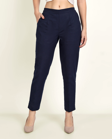 Navy Blue Cotton Women's Pant