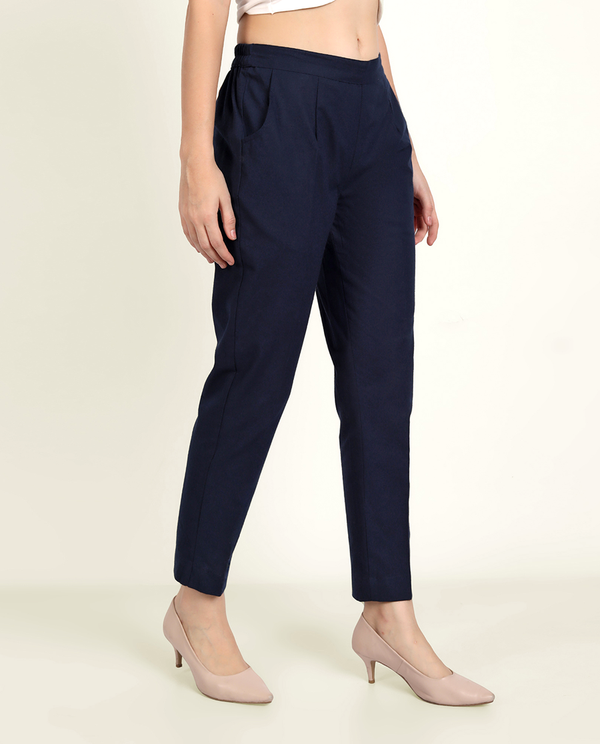 Navy Blue Cotton Women's Pant