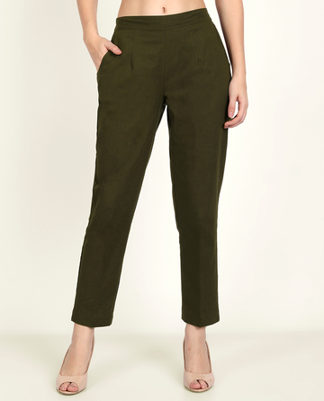 Olive Blue Cotton Women's Pant
