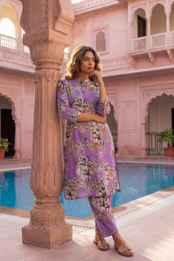 Jungle Paradise Purple Cotton Co-ord Set