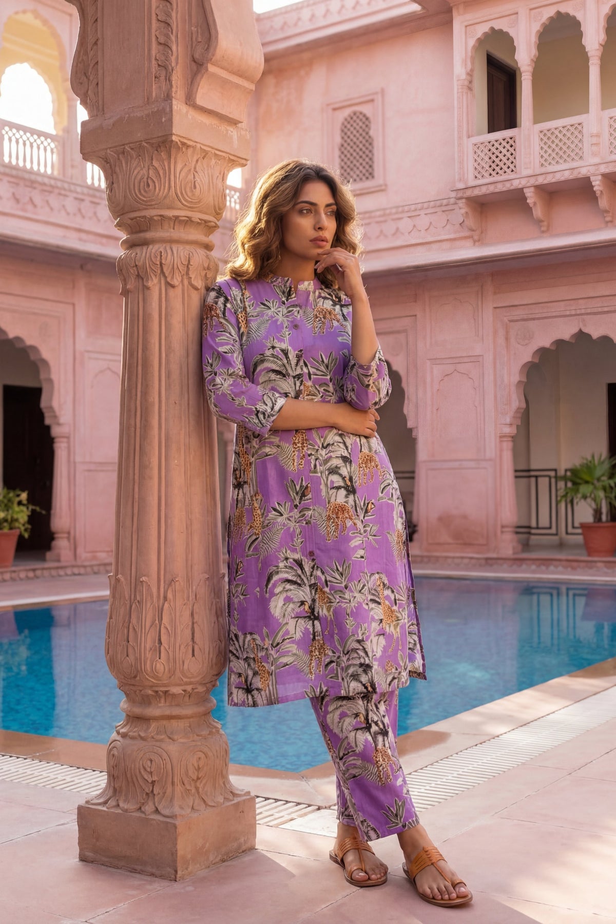 Jungle Paradise Purple Cotton Co-ord Set