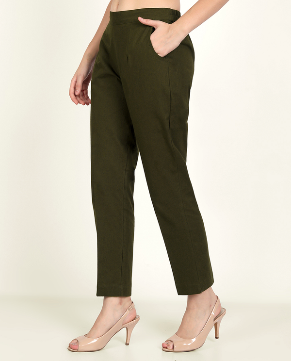 Olive Blue Cotton Women's Pant