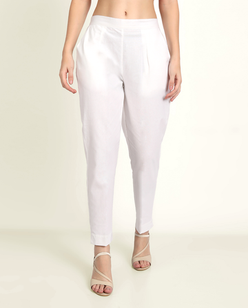 White Blue Cotton Women's Pant