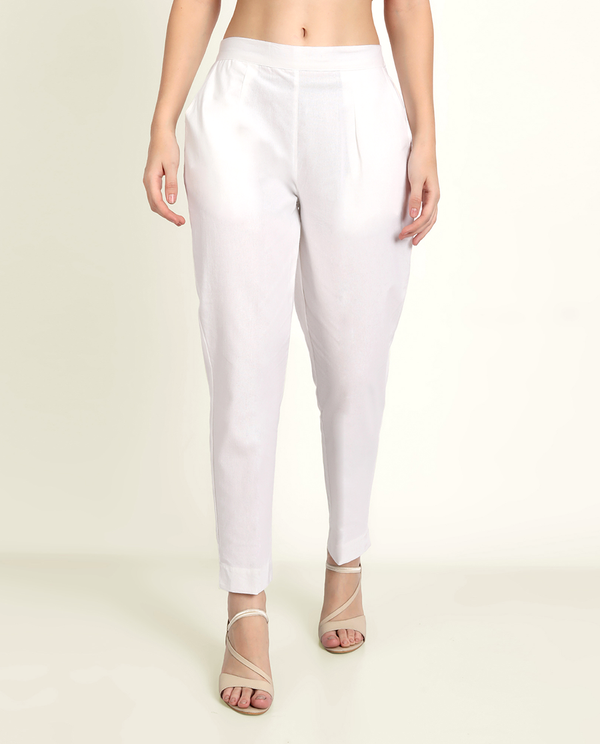 White Blue Cotton Women's Pant