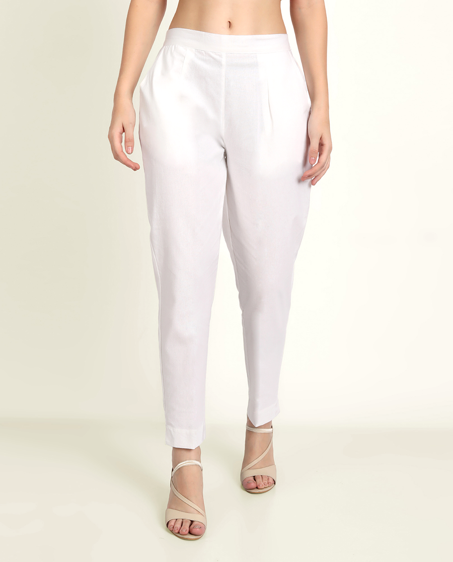 White Cotton Women's Pant from Me & My