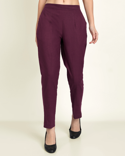 Wine Cotton Women's Pant - Me&My