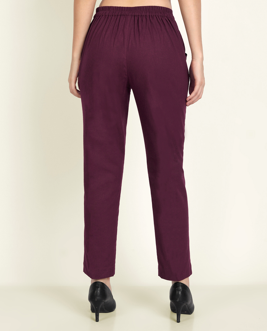 Wine Cotton Women's Pant from Me & My