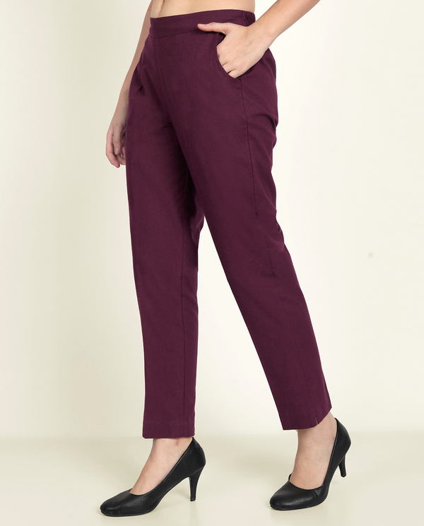 Wine Cotton Women's Pant