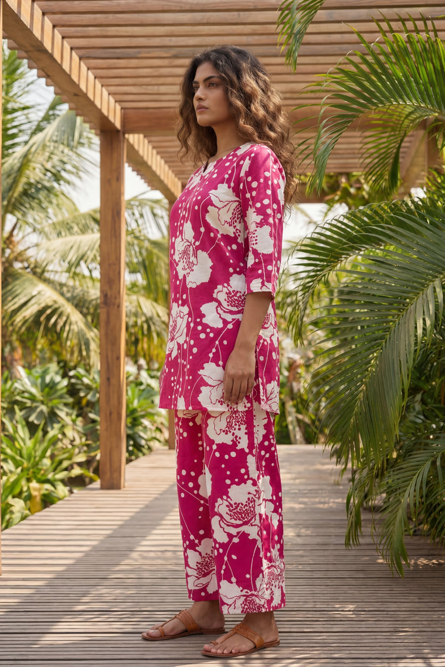 Blossom Garden Bright Pink Floral Cotton Co-ord Set — image 5
