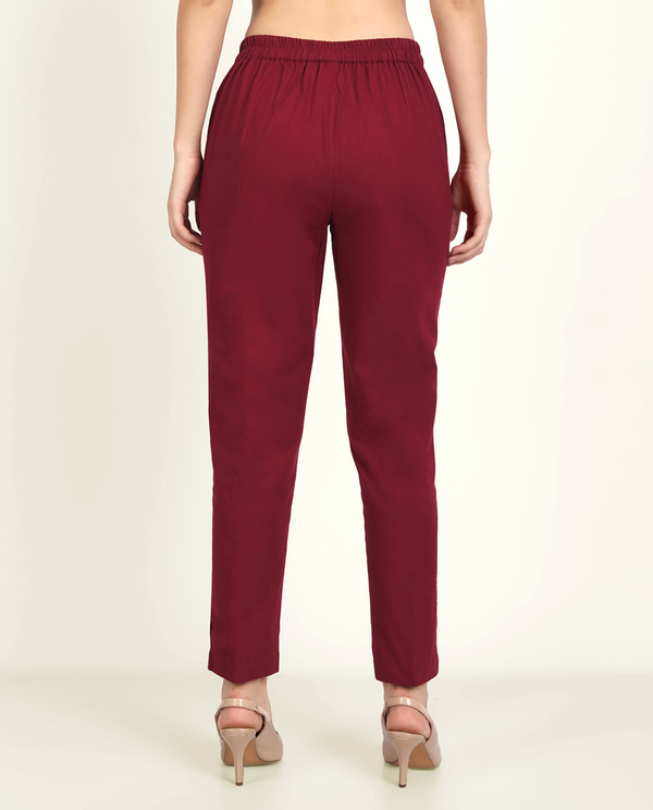Maroon Cotton Women's Pant