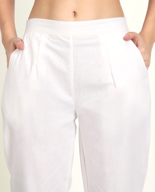White Blue Cotton Women's Pant - Me&My