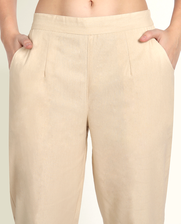 Beige Cotton Women's Pant