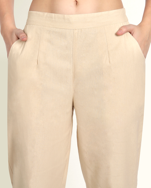 Beige Cotton Women's Pant - Me&My