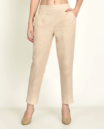 Beige Cotton Women's Pant