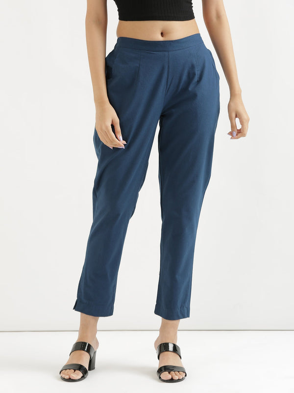 Blue Cotton Women's Pant