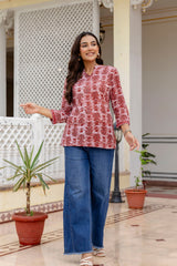 Crimsontrail Maroon Printed Cotton Top - Me&My