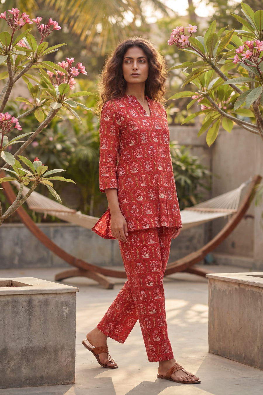 Ikat Geometry Red Cotton Co-ord Set — image 7