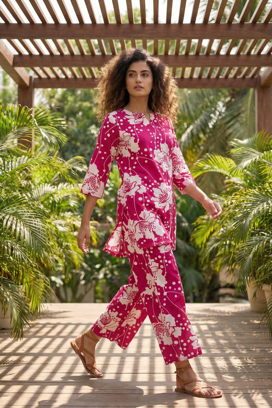 Blossom Garden Bright Pink Floral Cotton Co-ord Set — image 8