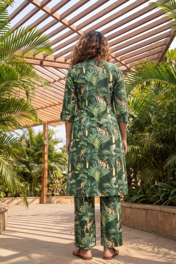 Wild Streak Forest Green Animal Cotton Co-ord Set