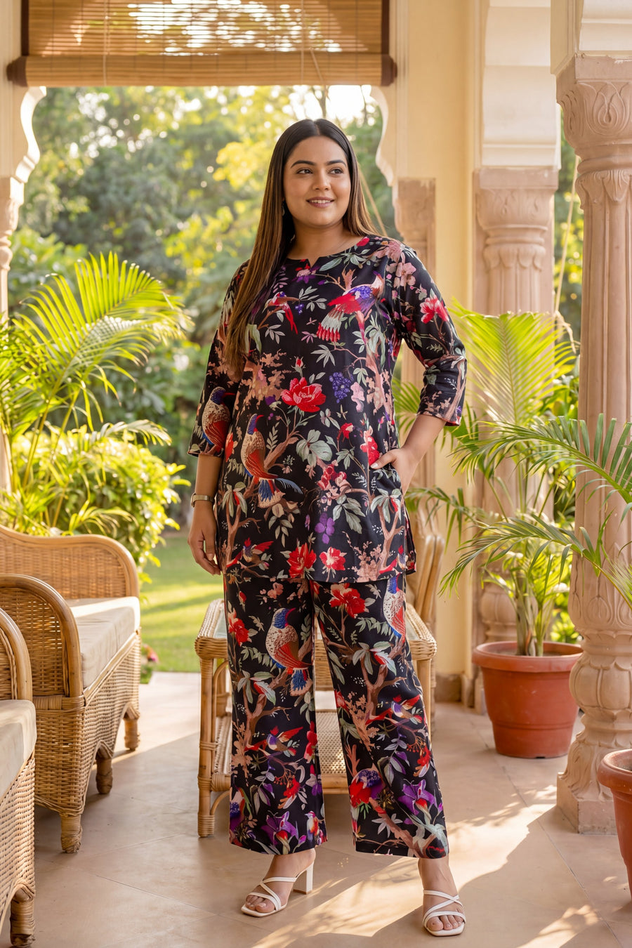 Elegant Black Cotton Botanical Co-ord Set — image 4
