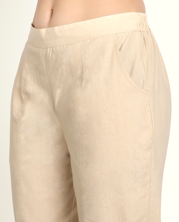 Beige Cotton Women's Pant