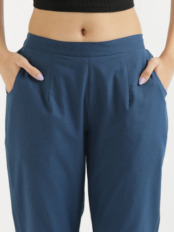 Blue Cotton Women's Pant