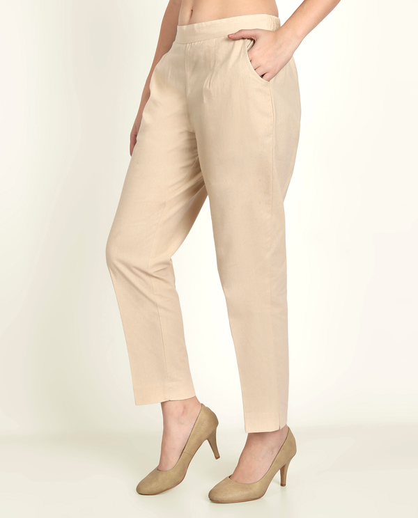 Beige Cotton Women's Pant