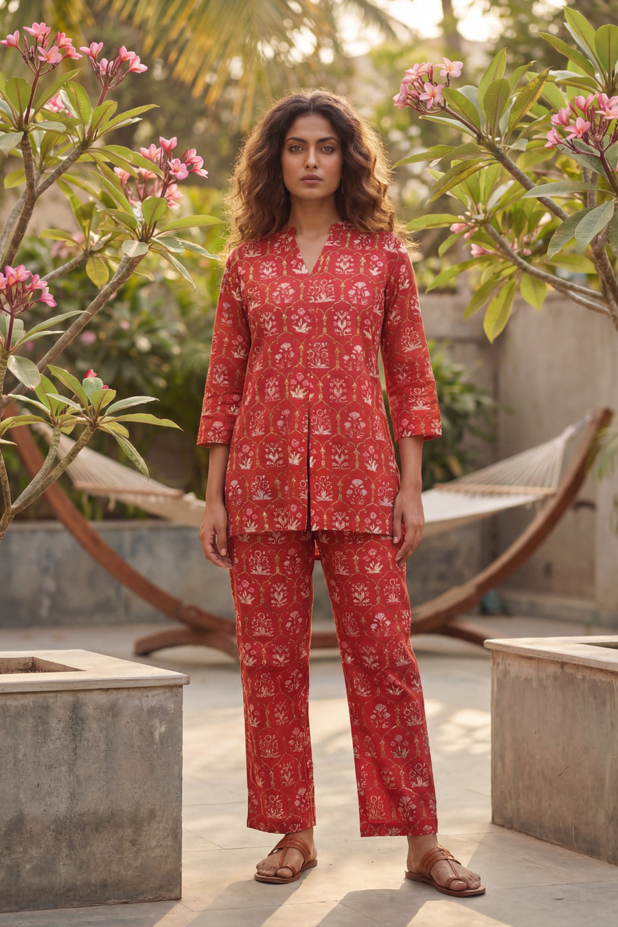 Ikat Geometry Red Cotton Co-ord Set — image 8