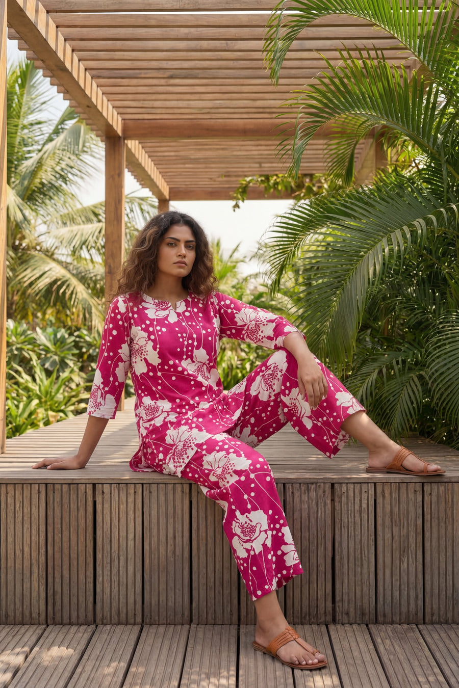 Blossom Garden Bright Pink Floral Cotton Co-ord Set — image 11