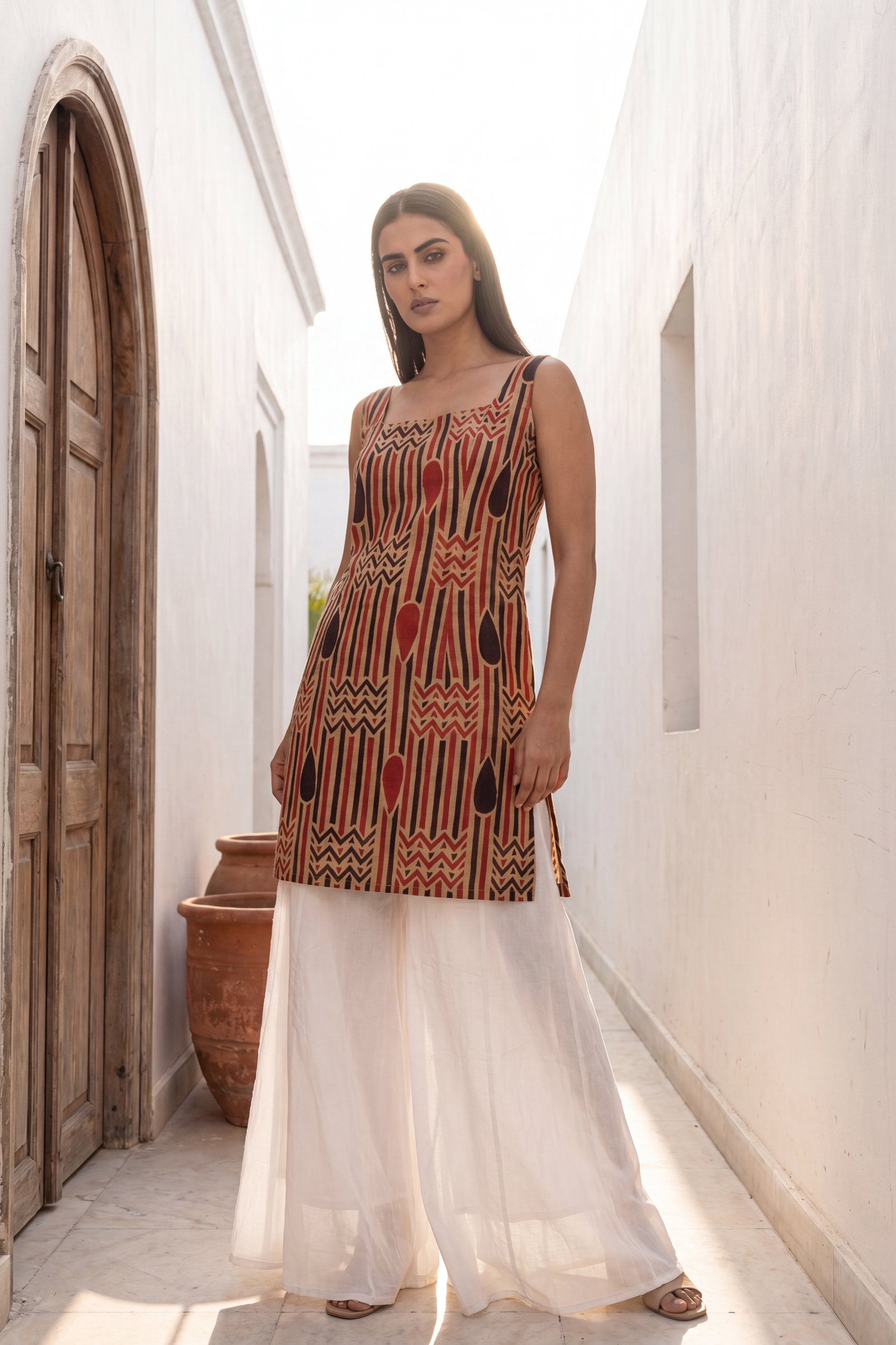 Alleyway Sand Beige Square Neck Cotton Top