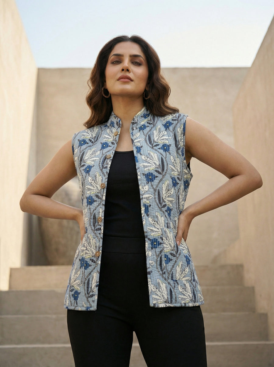 Skydrift Floral Cotton Reversible Quilted Jacket — image 5
