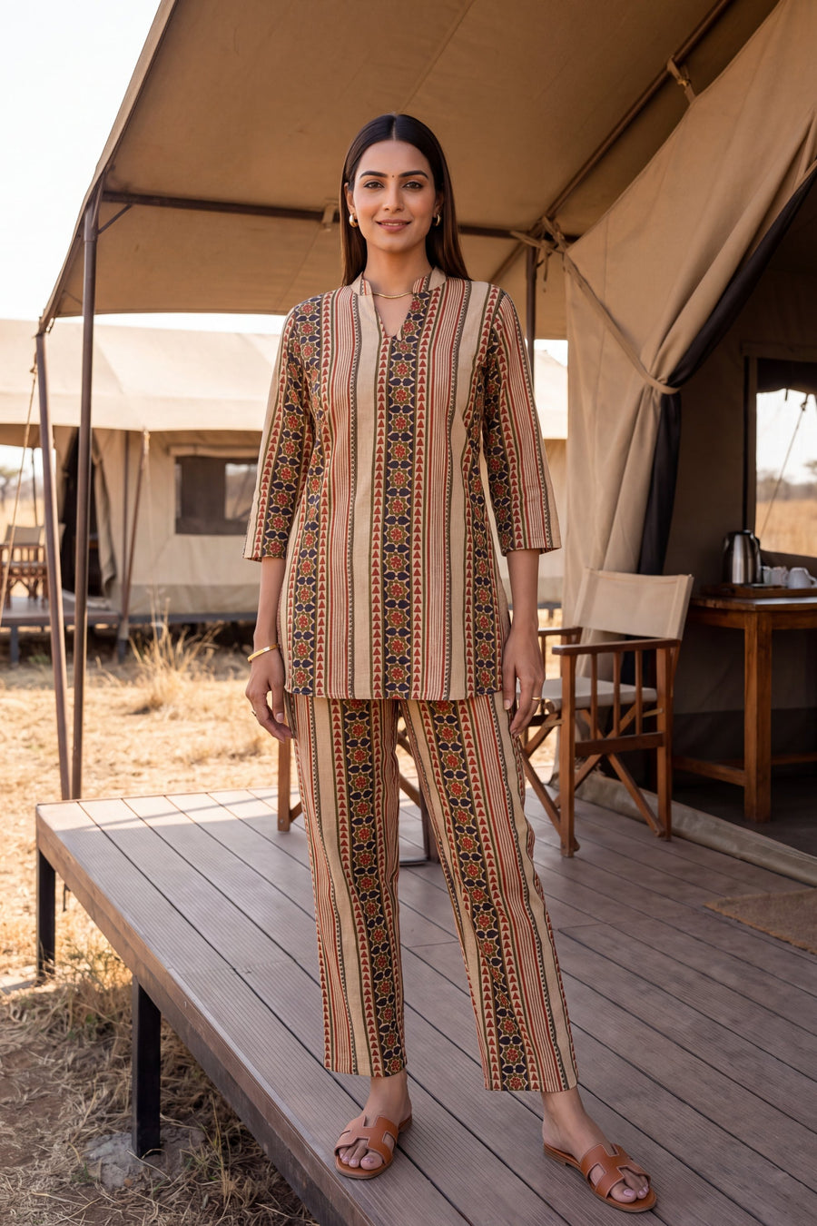 Dune Stripe Angrakha Cotton Co-ord Set — image 3