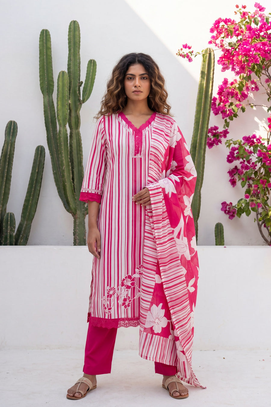 Amber Dusk Striped Floral Cotton Suit Set — image 14