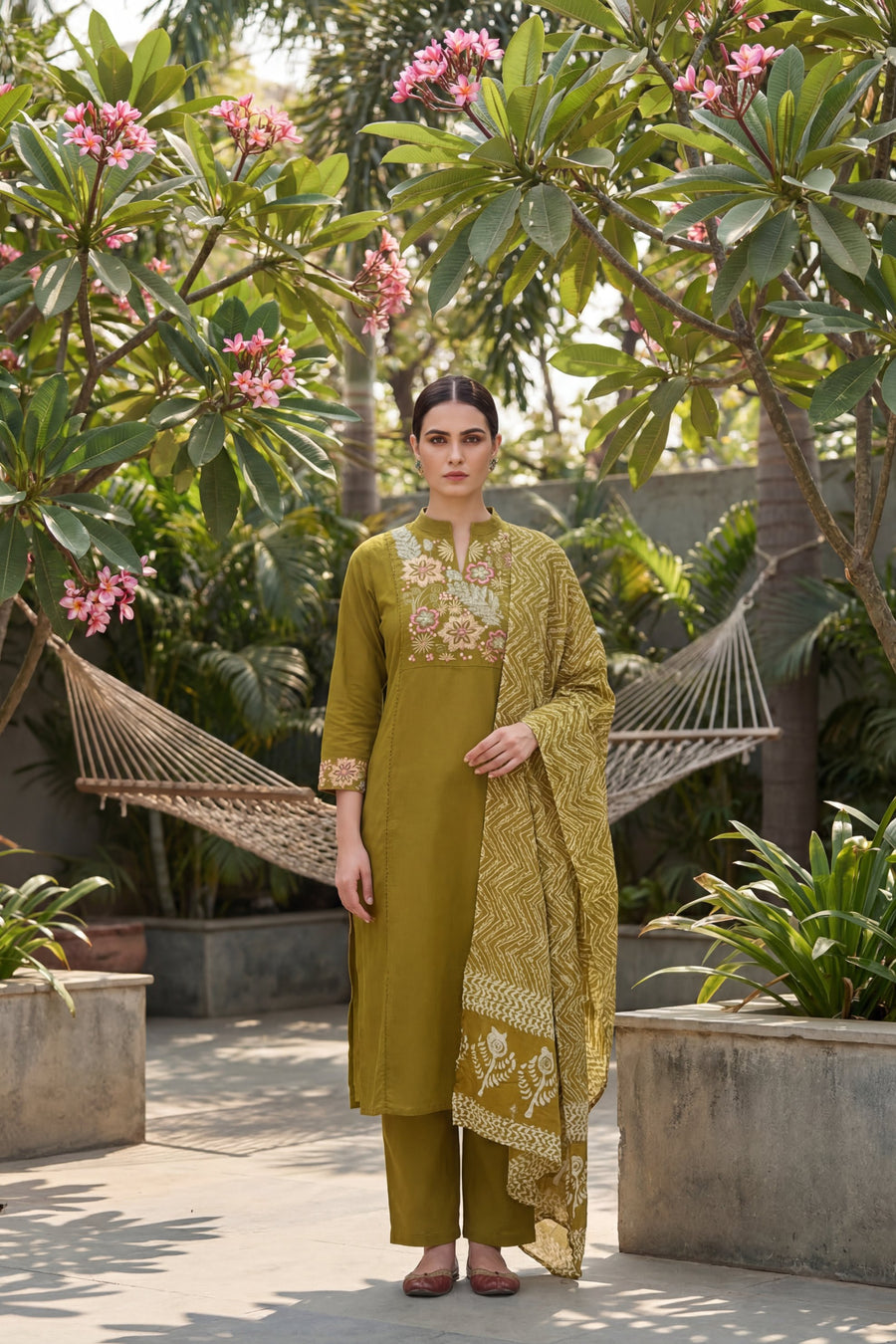 Moss Garden Elegy Embroidered Cotton Dupatta Set — image 5