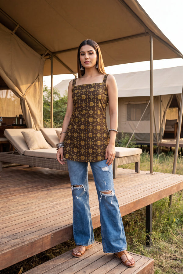 Hearthstone Brown Square Neck Cotton Top