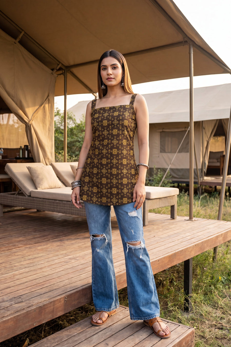 Hearthstone Brown Square Neck Cotton Top — image 3