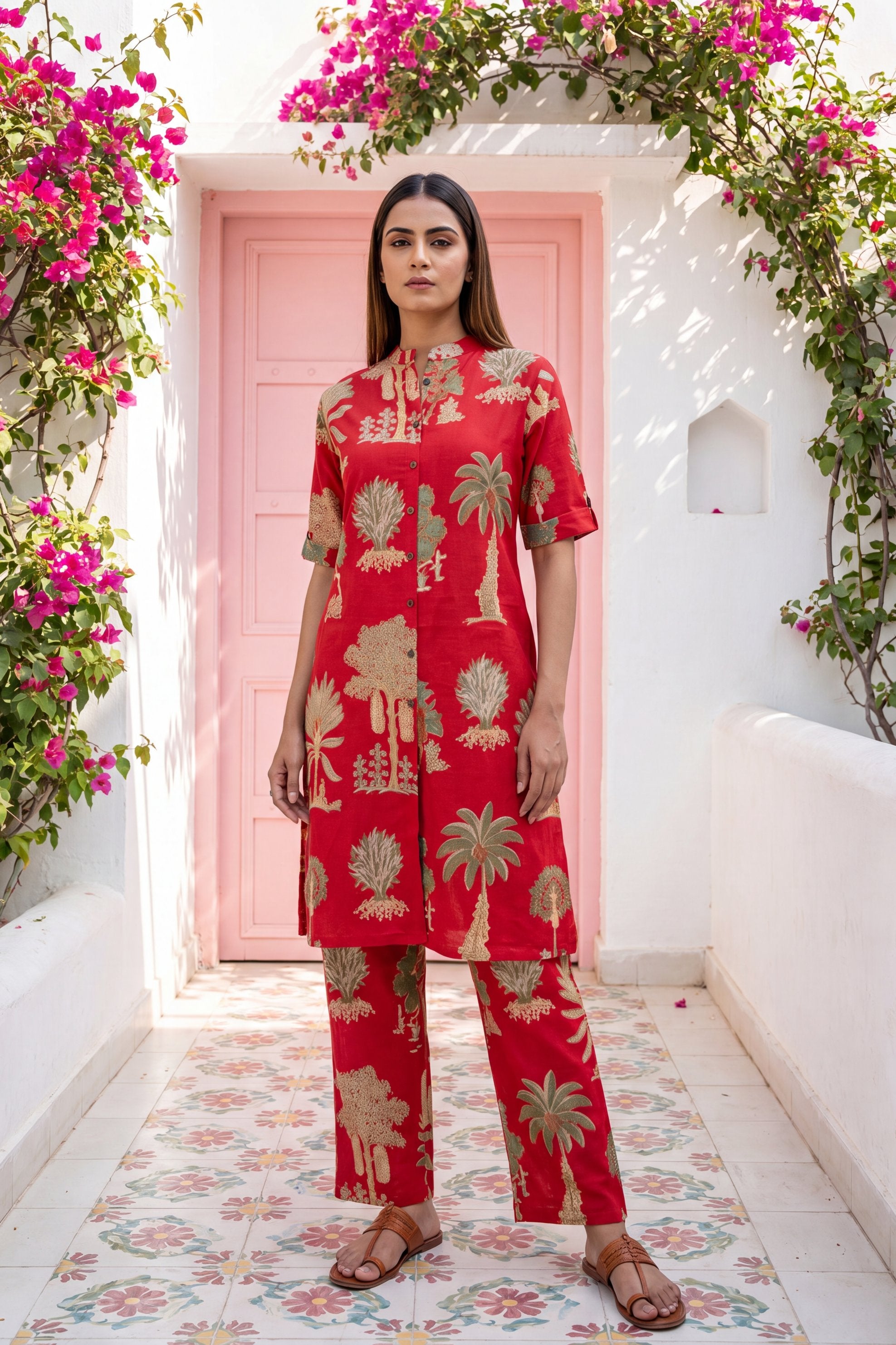 Cabernet Red Mandarin Cotton Co-ord Set