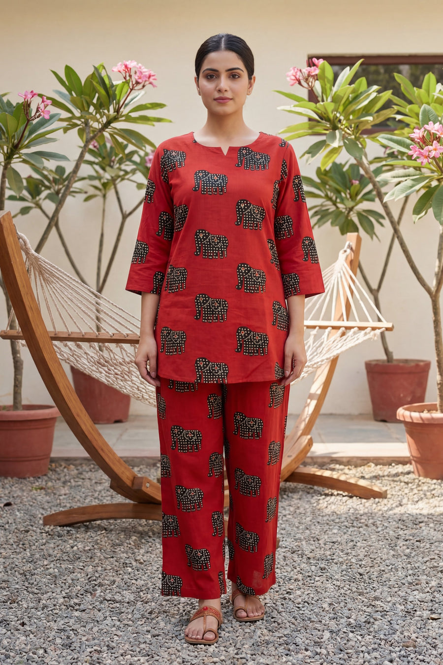 Crimson Angles: Red Geometric Cotton Co-ord Set — image 10