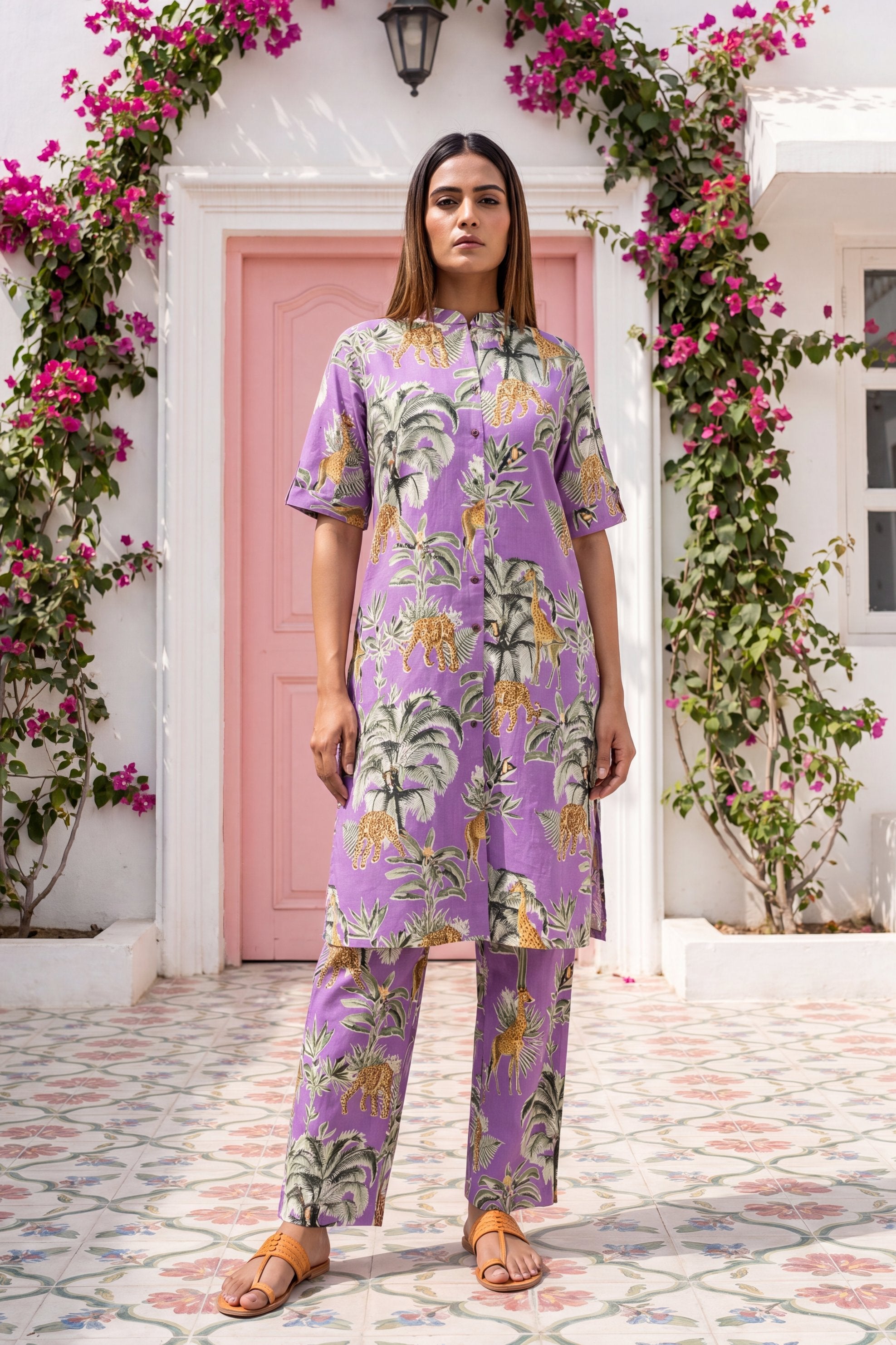 Twilight Mauve Mandarin Cotton Co-ord Set