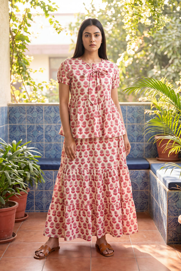 Rosebud Tiered Cotton Skirt Set