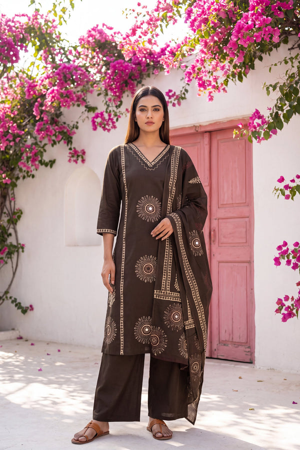 Cinnamon Tawny Cotton Dupatta Set