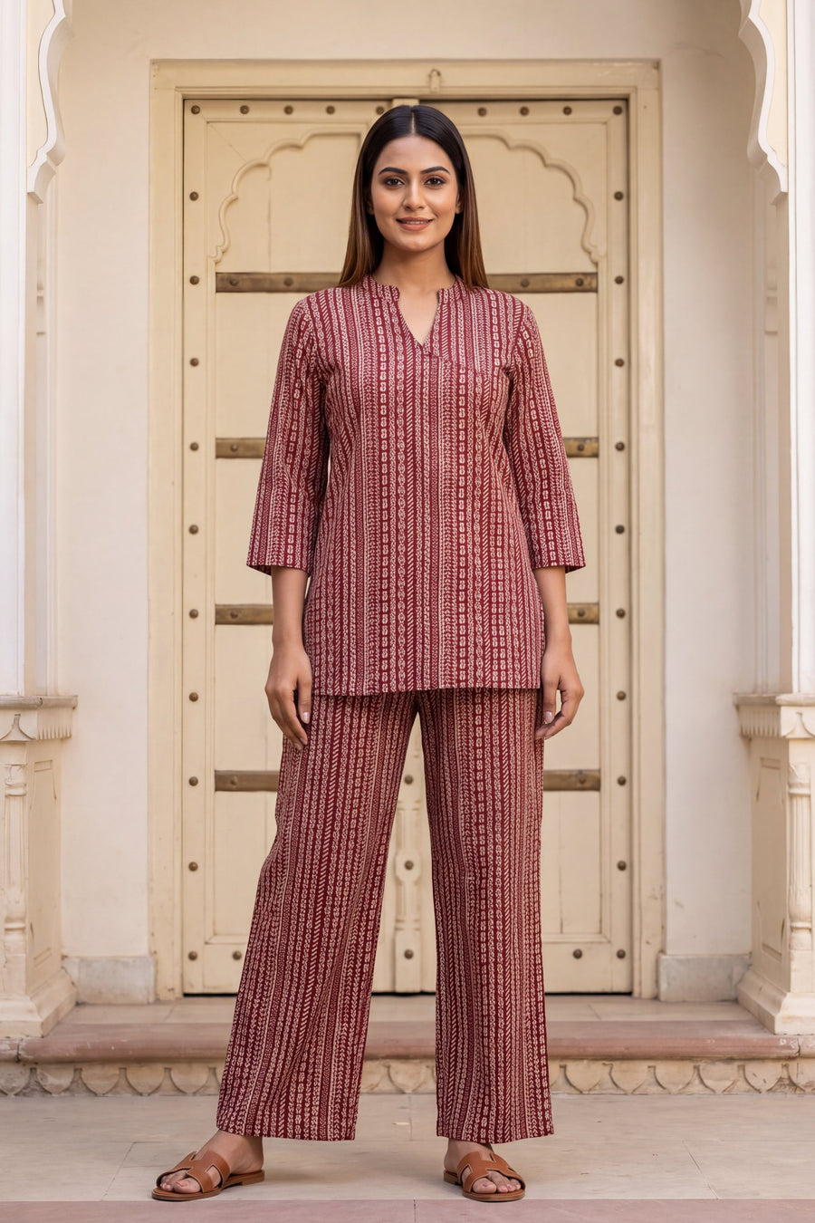 Wine Stripe Angrakha Cotton Co-ord Set — image 5