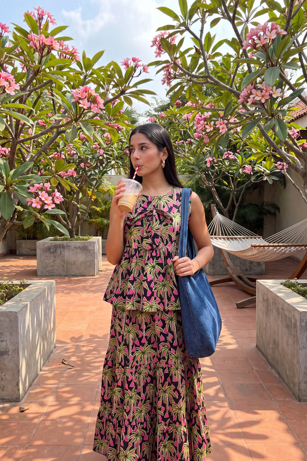 Noir Tiered Cotton Skirt Set