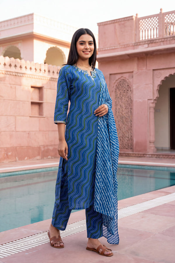 Cobalt Lantern Cotton Dupatta Set
