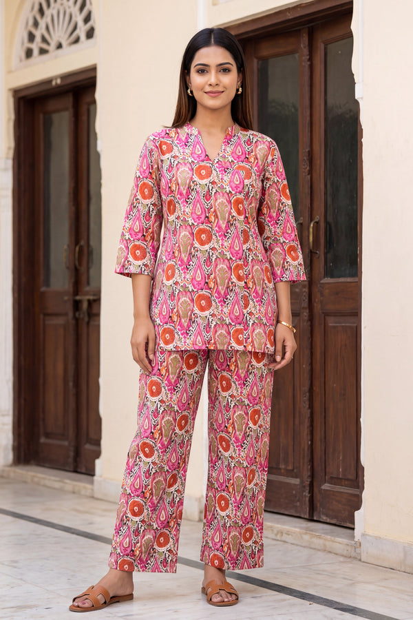 Peony Drift Angrakha Cotton Co-ord Set