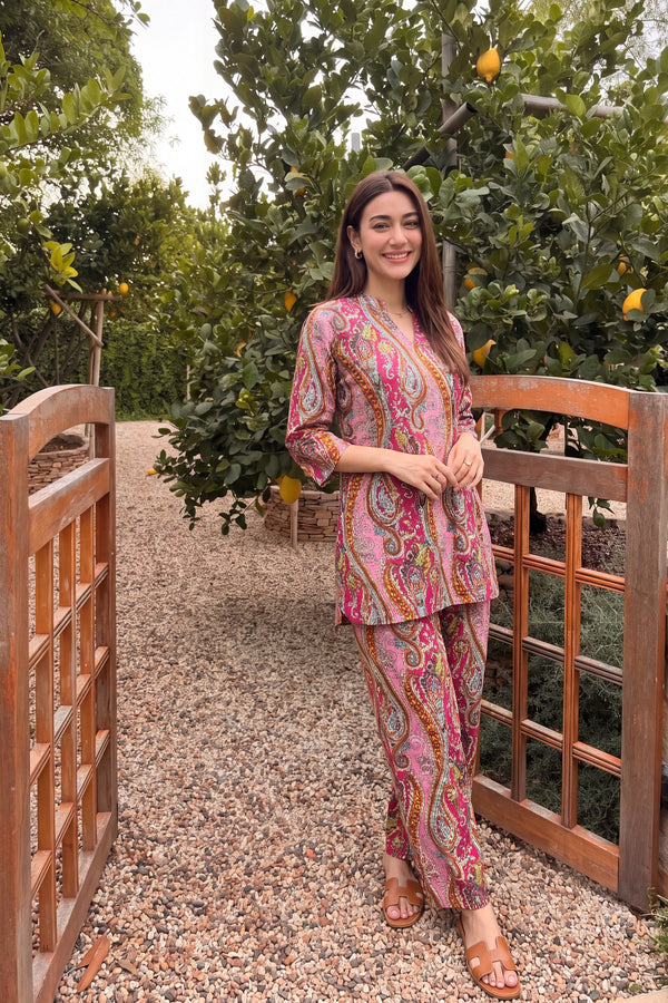 Rose Paisley Angrakha Cotton Co-ord Set