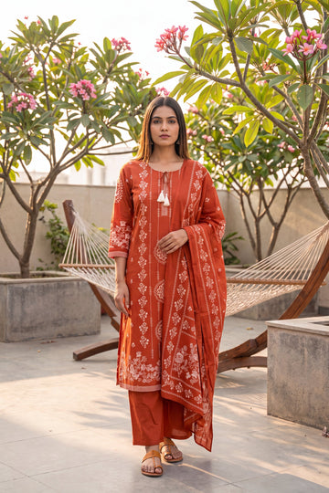 Loggia Apricot Cotton Dupatta Set