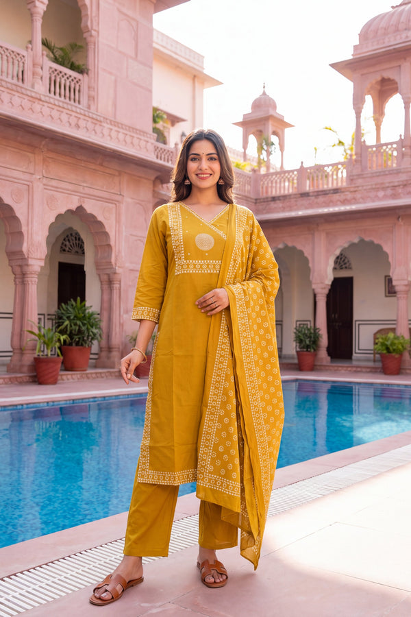 Saffron Lantern Cotton Dupatta Set